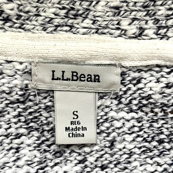 L.L.Bean 100% Cotton Chunky Knit Open Front Cardigan in Marled Grey White, Small - Picture 3 of 11